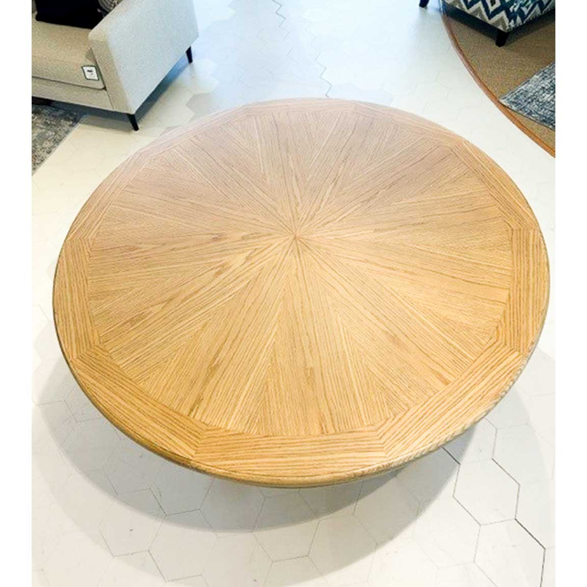 Round Oak Parquet Dining Table