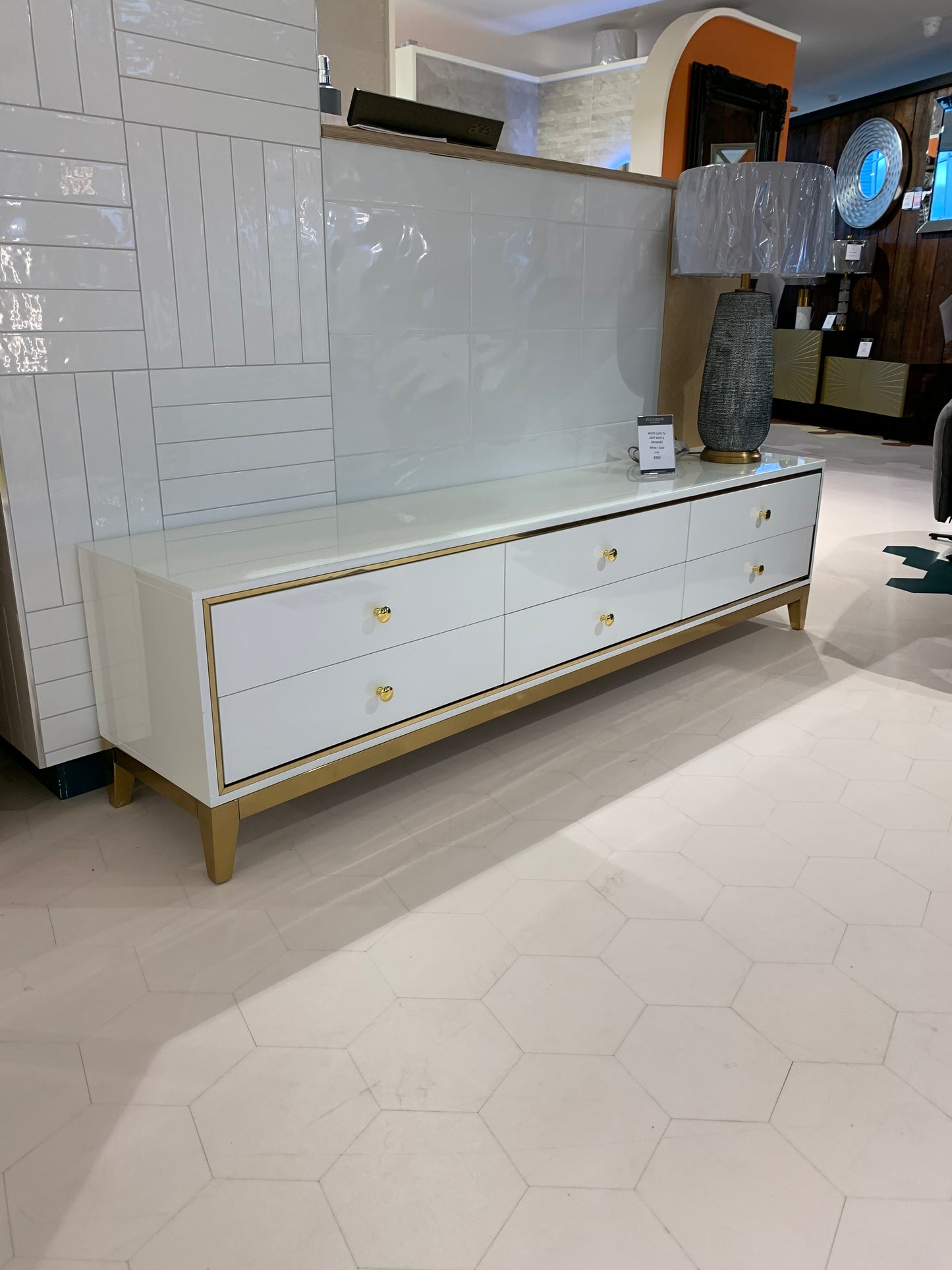 Diamond White & Gold TV Unit