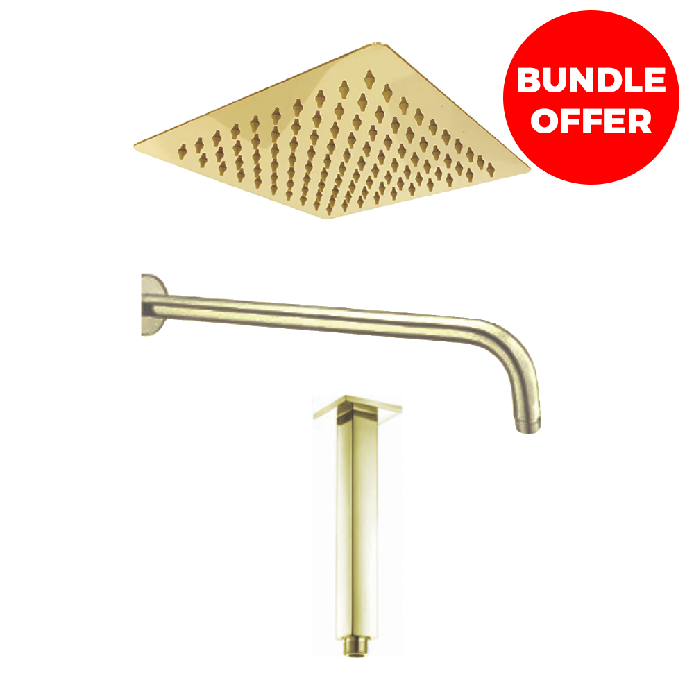 Sorrento Thermostatic Shower Mixer in Brushed Gold, Ceiling Arm in Brushed Gold