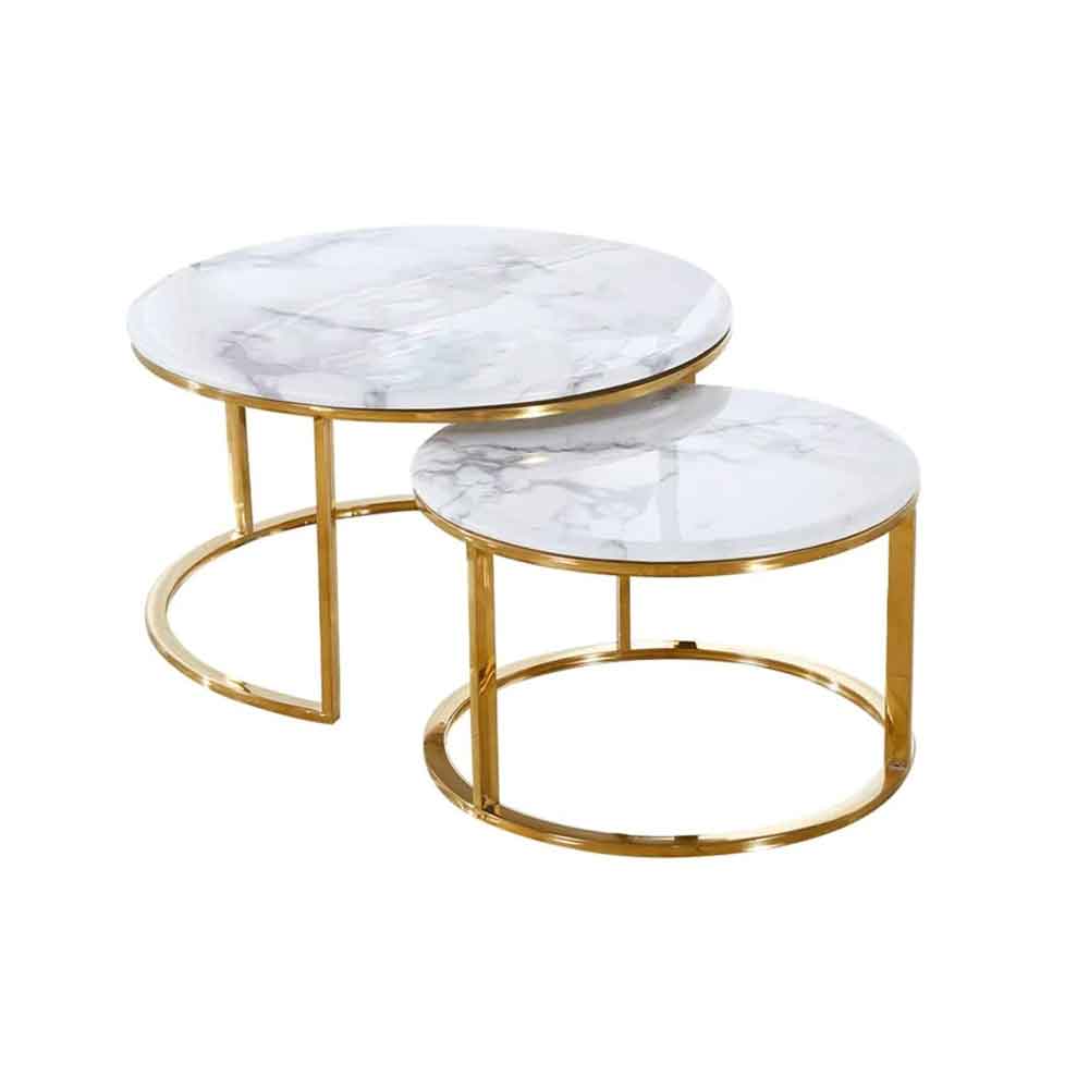 Abbey Coffee Table Gold and Marble Table Set 55cm & 45cm