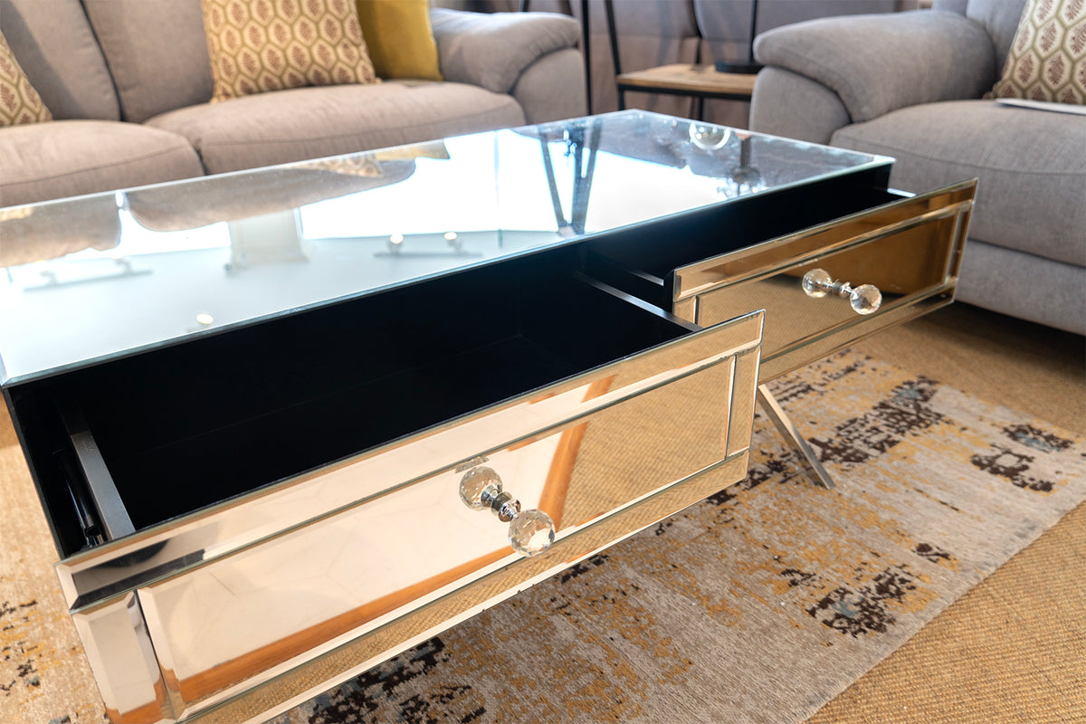 Coffee Table Mirrored Table 2 drawers