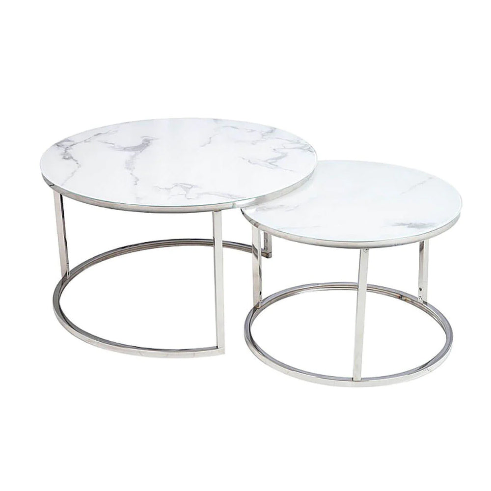 Abbey Coffee Table Double Silver & Marble 80cm+ 60cm