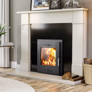 Porto stove door fitted to a standard fireplace opening.