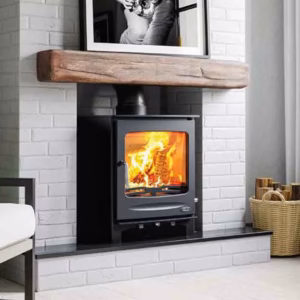 Sherwood 12kW multi fuel stove shown in a fireplace setting
