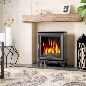 Elmwood Electric fire shown from the front with realistic flame display.