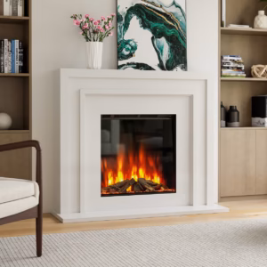 Pyrenees Fireplace Suite in Alpine White designed for the Aurora 650 electric fire.