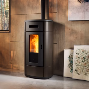Thera 9kW freestanding pellet stove shown in an interior setting