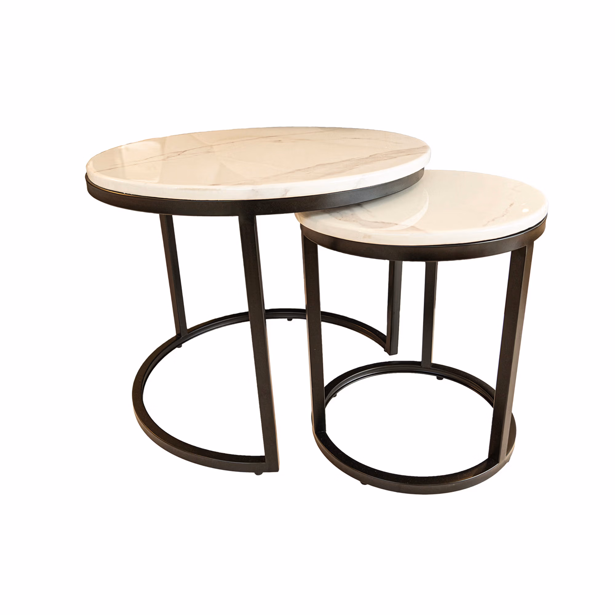 Abbey marble double coffee table set with black frame and faux marble tops