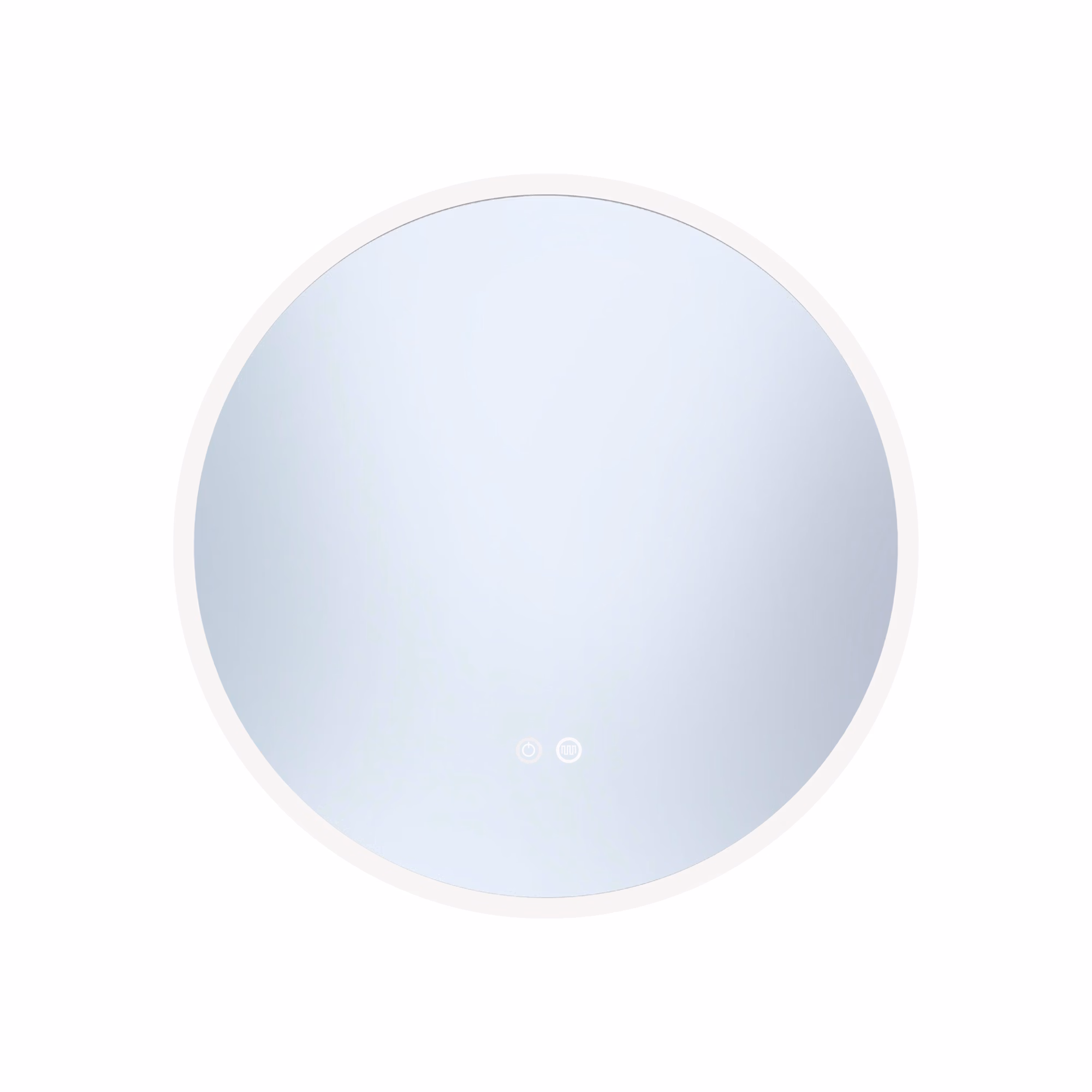 Round heated LED bathroom mirror with touch controls and illuminated edge