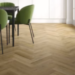 Privas Oak herringbone flooring in a bright kitchen and dining space
