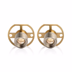 Pair of brass and chrome threaded shower easy fixing fittings on a white background.