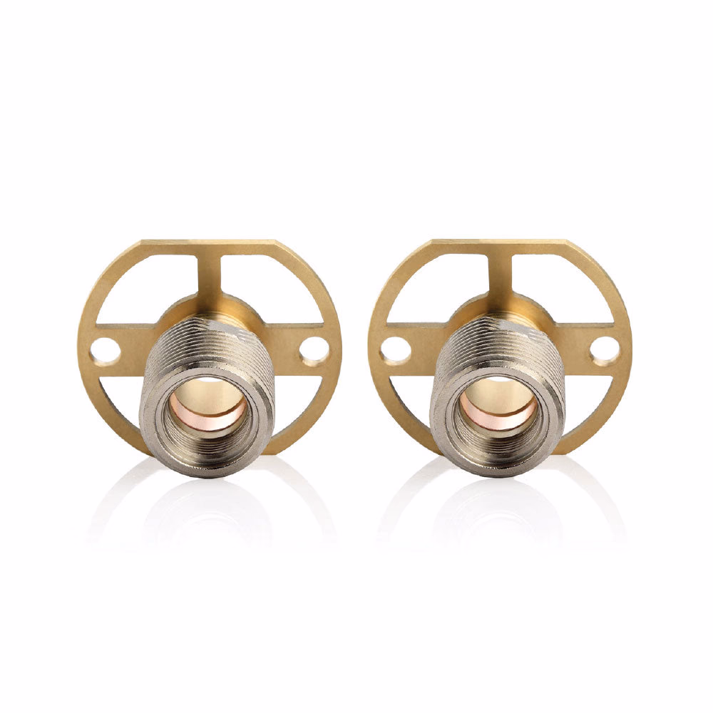Pair of brass and chrome threaded shower easy fixing fittings on a white background.