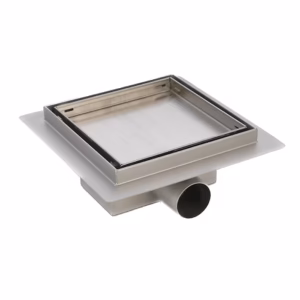 Square 15cm chrome floor drain for bathroom or wetroom installation
