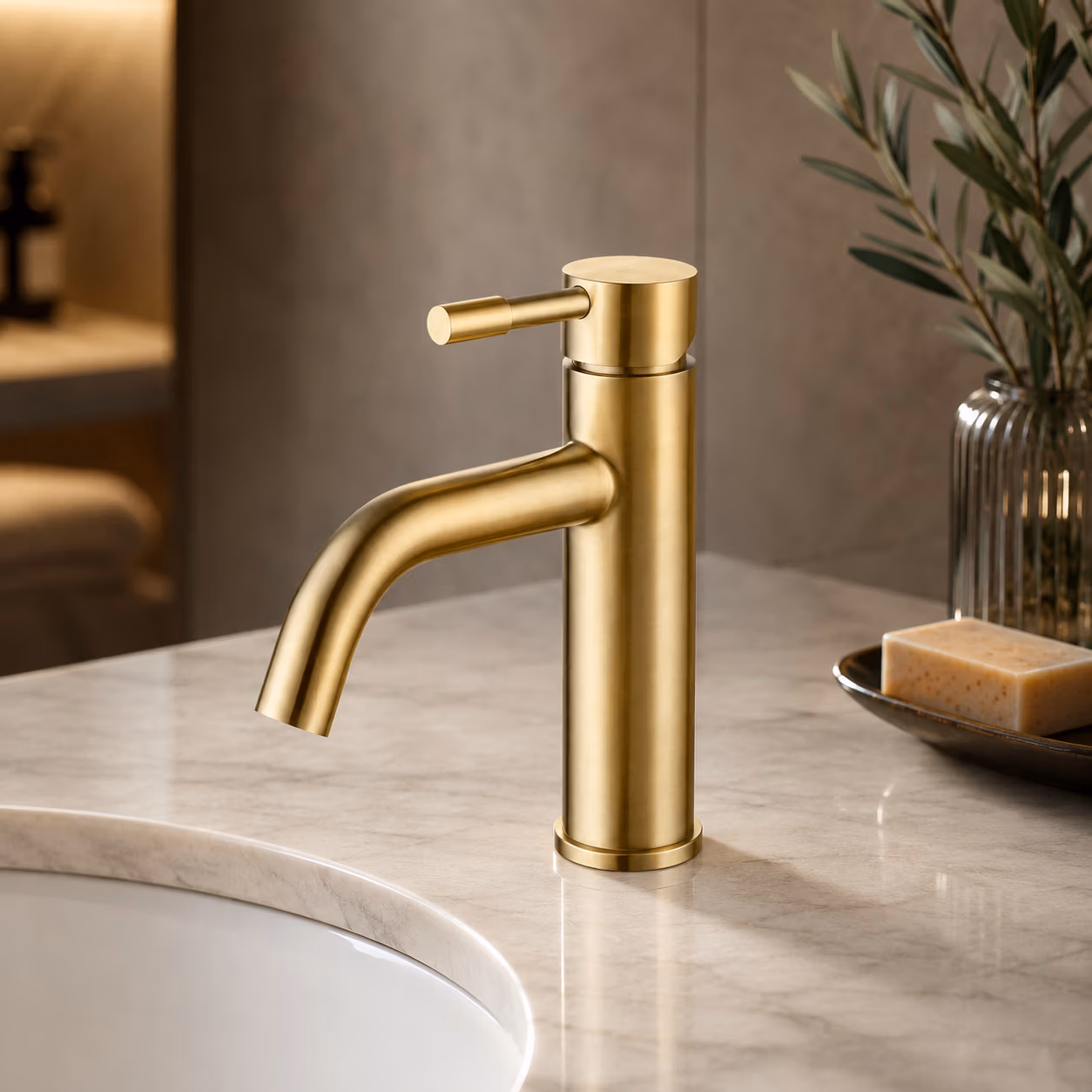 Suir Basin Mono C/W Push Button Waste in Brushed Gold