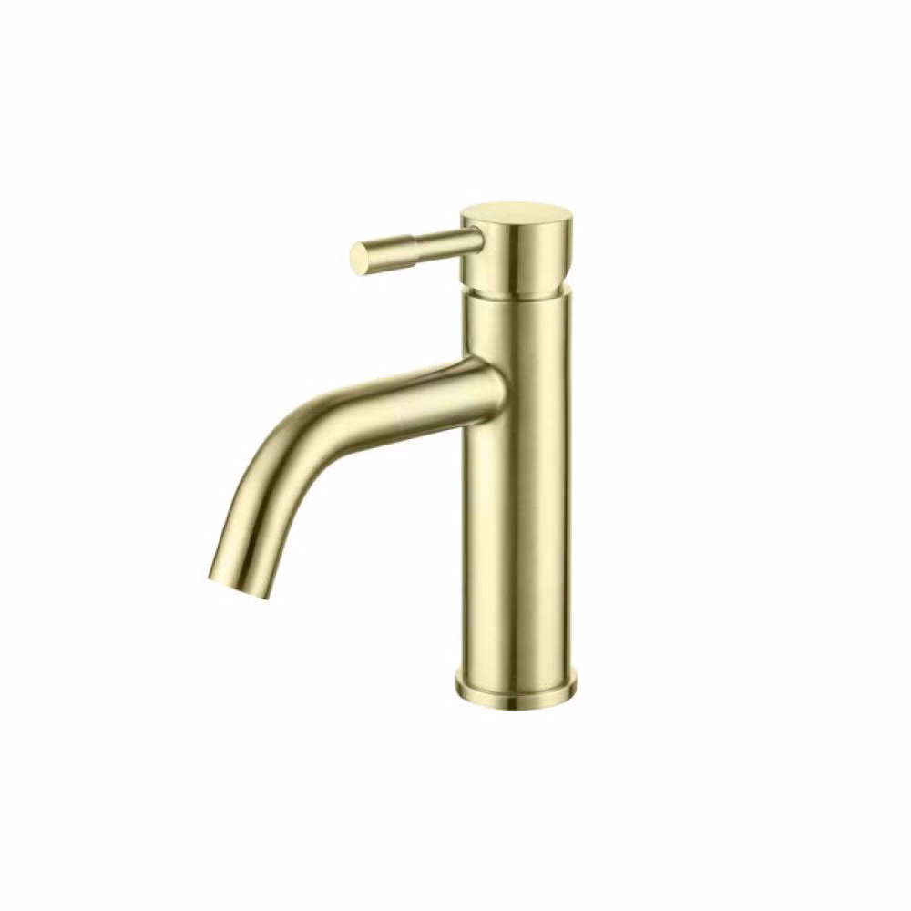 Suir basin mono tap in brushed gold with push button waste